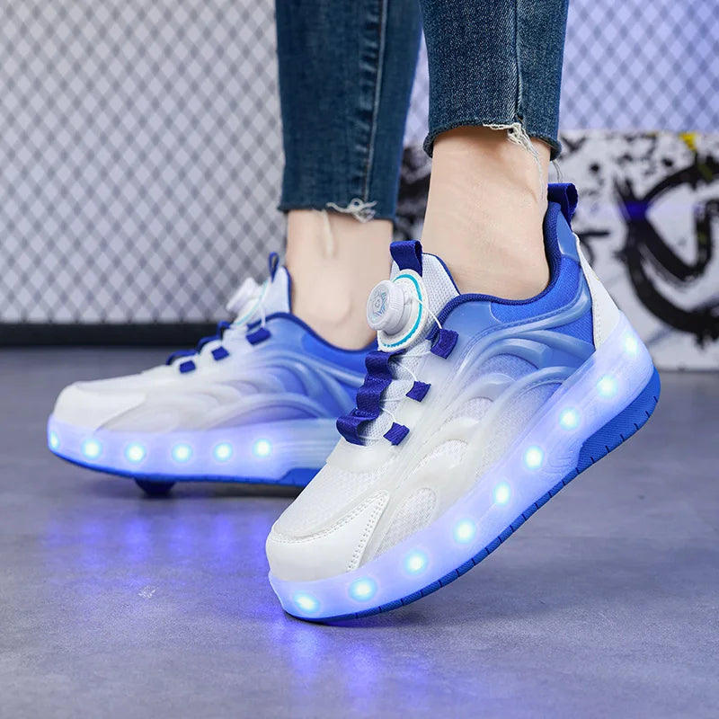 Two Wheels LED Light Roller Skate Shoes – Glowing Sneakers for Kids