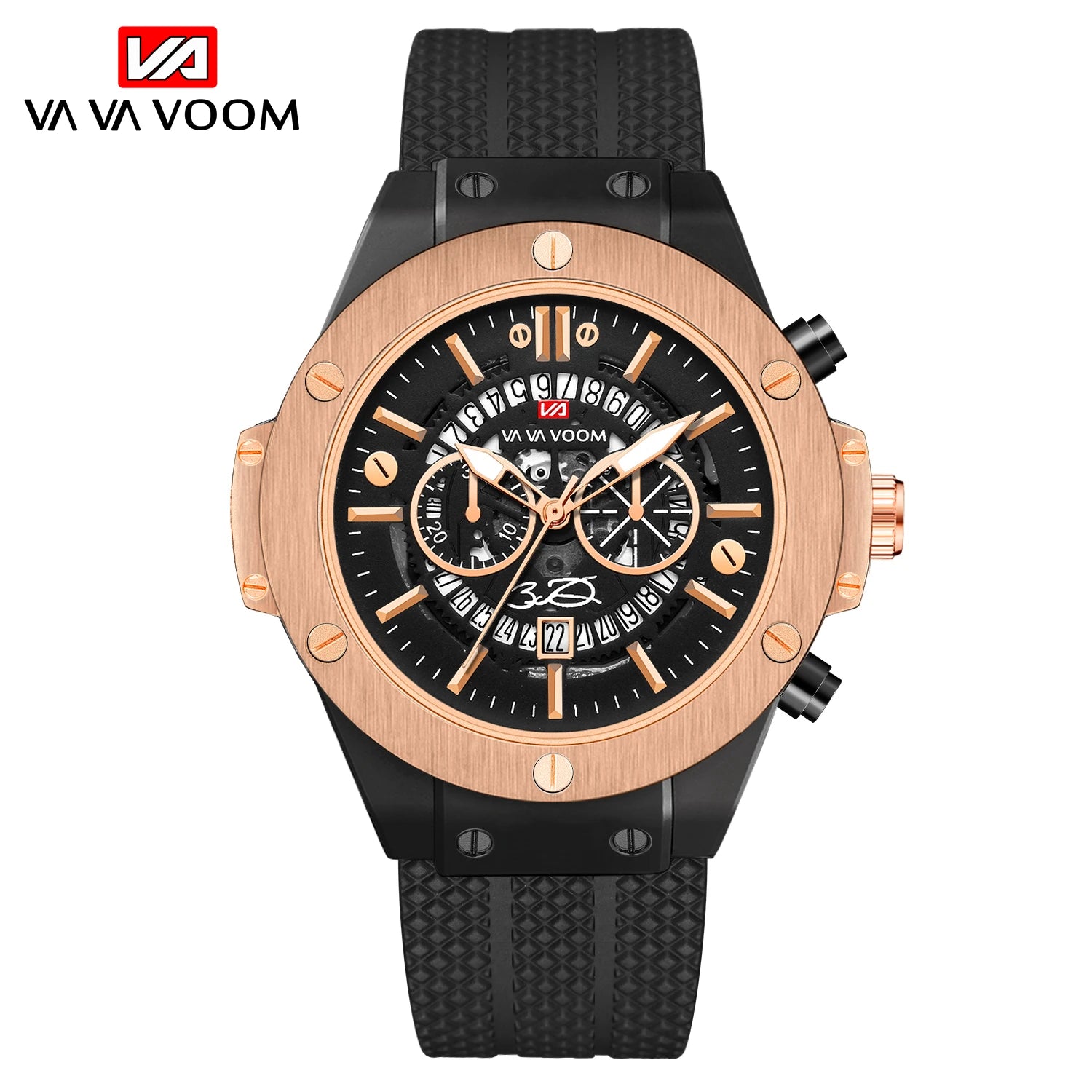 Black Silicone Sports Watch – 46mm Hollow Dial Military Style