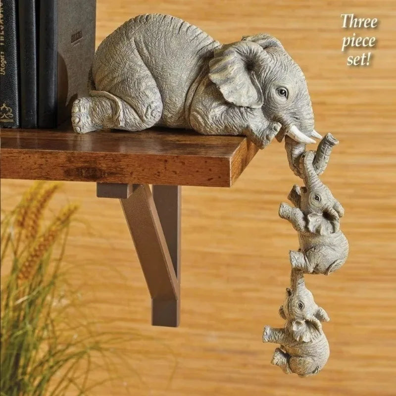 3-Piece Elephant Hug Resin Figurine Set