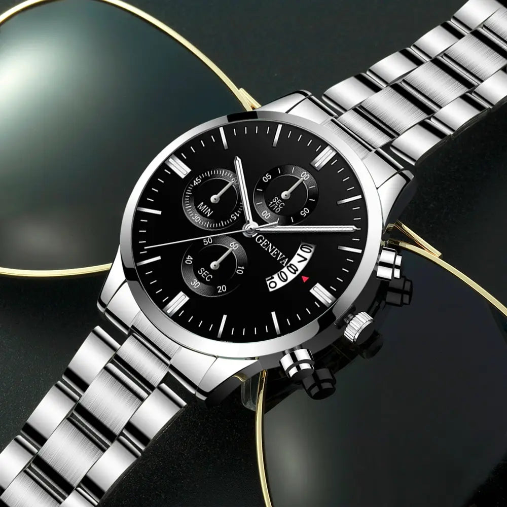 DEYROS Luxury Silver Quartz Men’s Watch – Stainless Steel Business Style