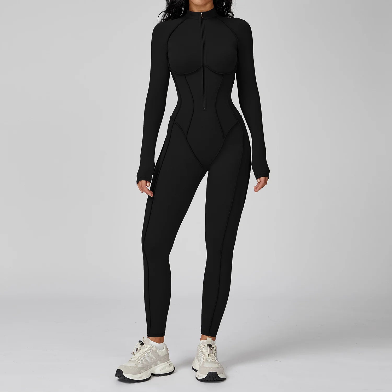 MIKETI Women’s Yoga Jumpsuit – Long Sleeve Full Zipper Fitness Set