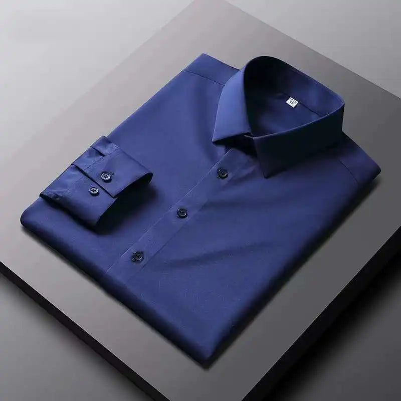 Men's Solid Color Long Sleeve Casual Shirt – Wrinkle-Resistant, Non-Iron