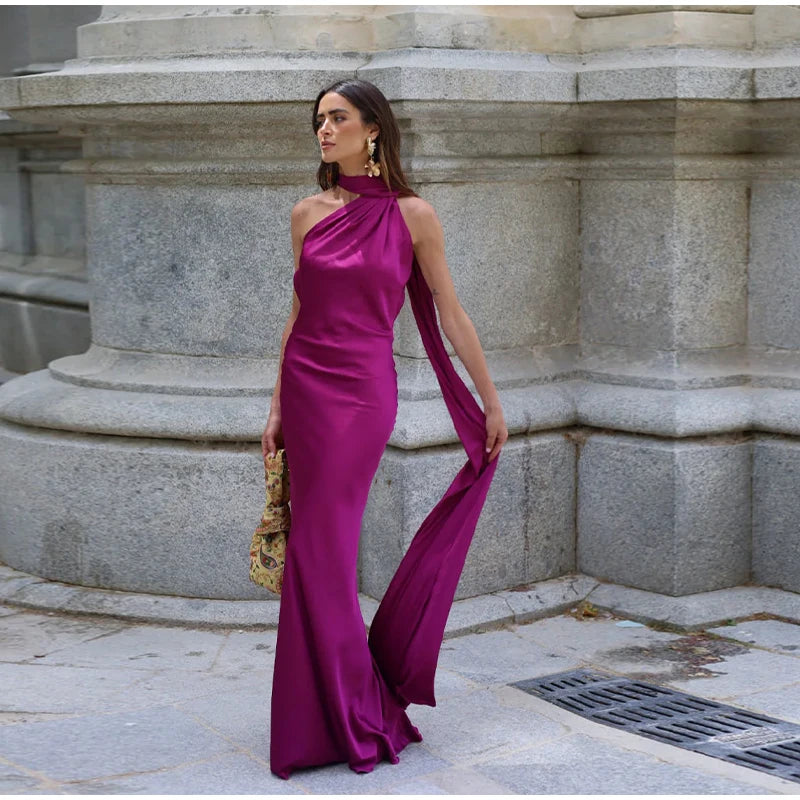 HTTEM Elegant Satin Strapless Maxi Dress