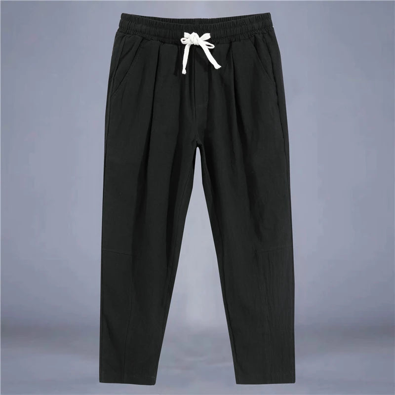 ANIMAL GAME Men's Linen & Cotton Casual Pants – Solid Color, Straight Fit