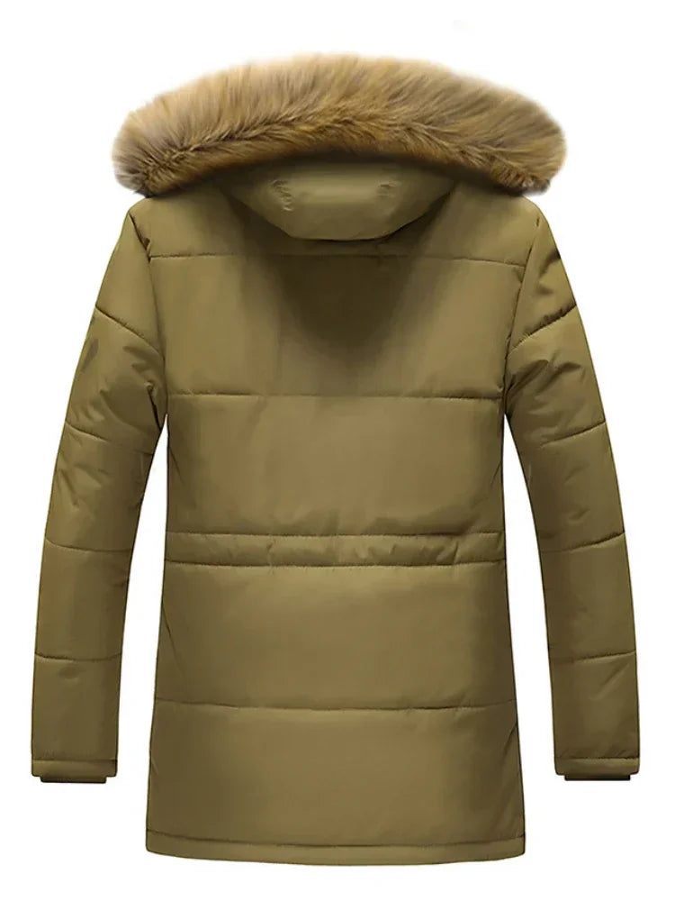 Men’s Winter Parka with Fur Collar – Thick Outdoor Hooded Jacket