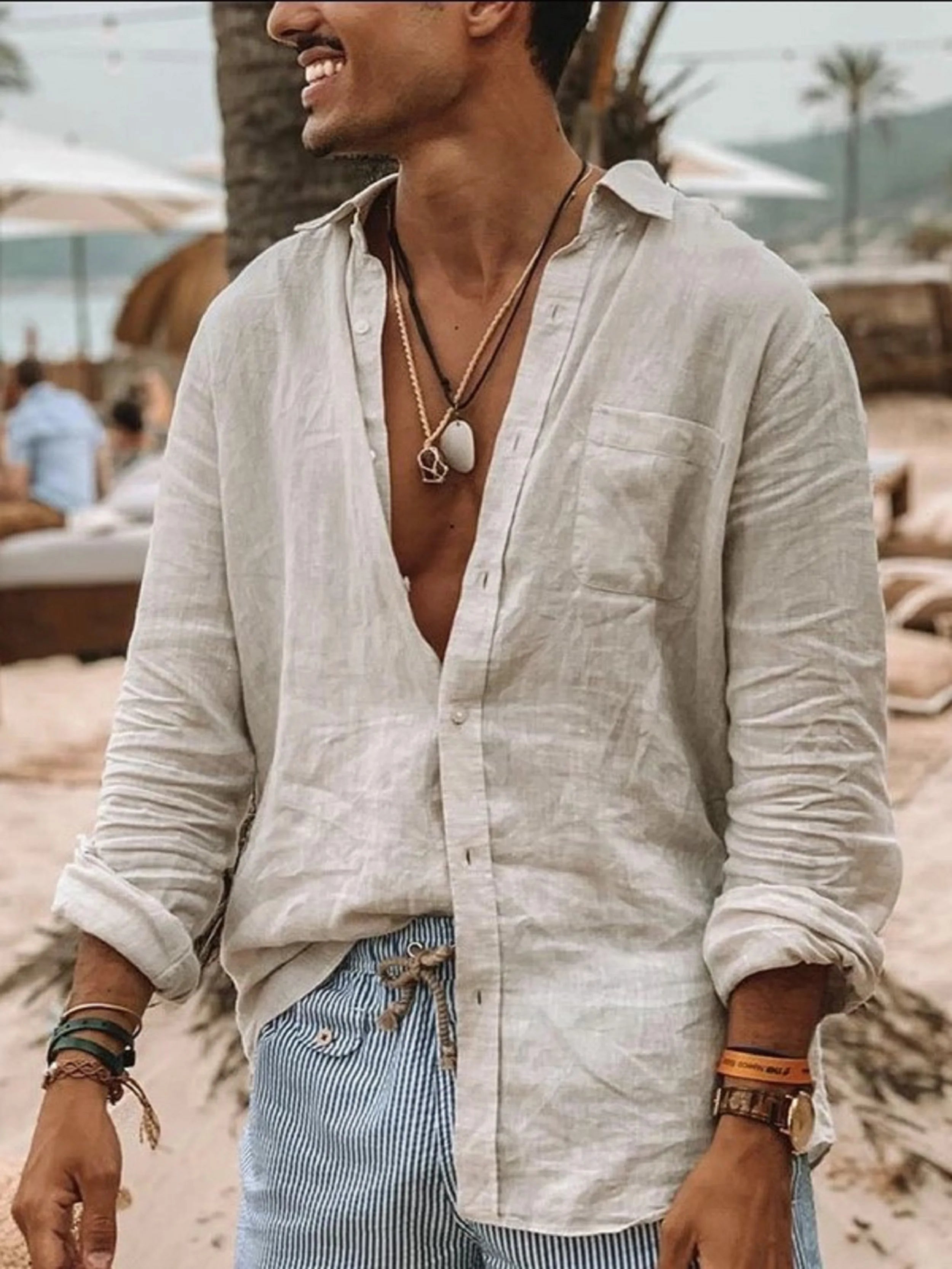 Men’s Slim Long Sleeve Shirt – Solid Color, Casual Lapel, Outdoor Wear