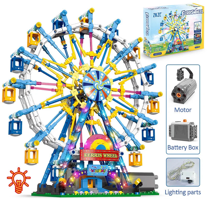 ZKZC City Friends Ferris Wheel – Rotating Building Blocks Toy with Lights