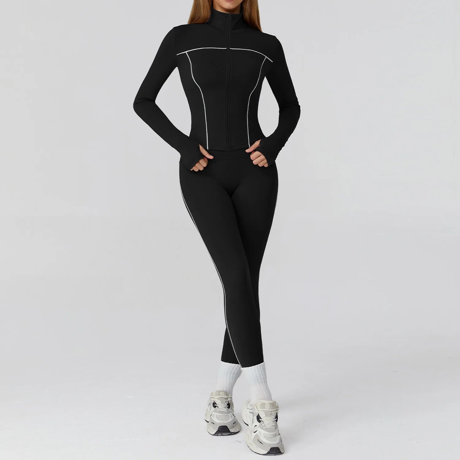 2/3-Piece Women's Yoga & Fitness Set – Gym Leggings & Long Sleeve Sports Bra