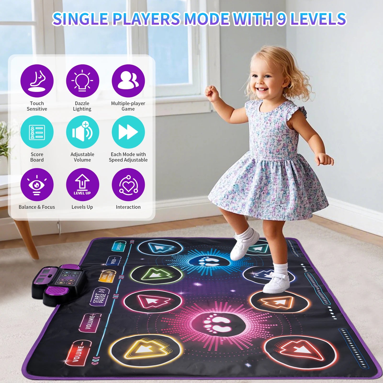 Kids Electronic Dance Mat with Double Player Mode and 9-Level Music Game