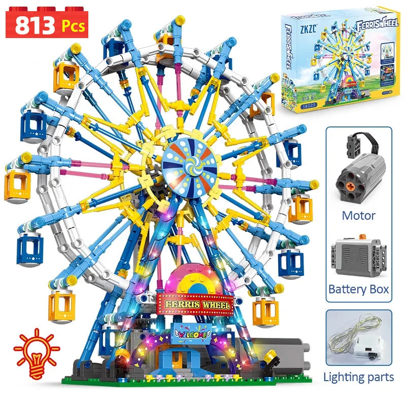 ZKZC City Friends Ferris Wheel – Rotating Building Blocks Toy with Lights