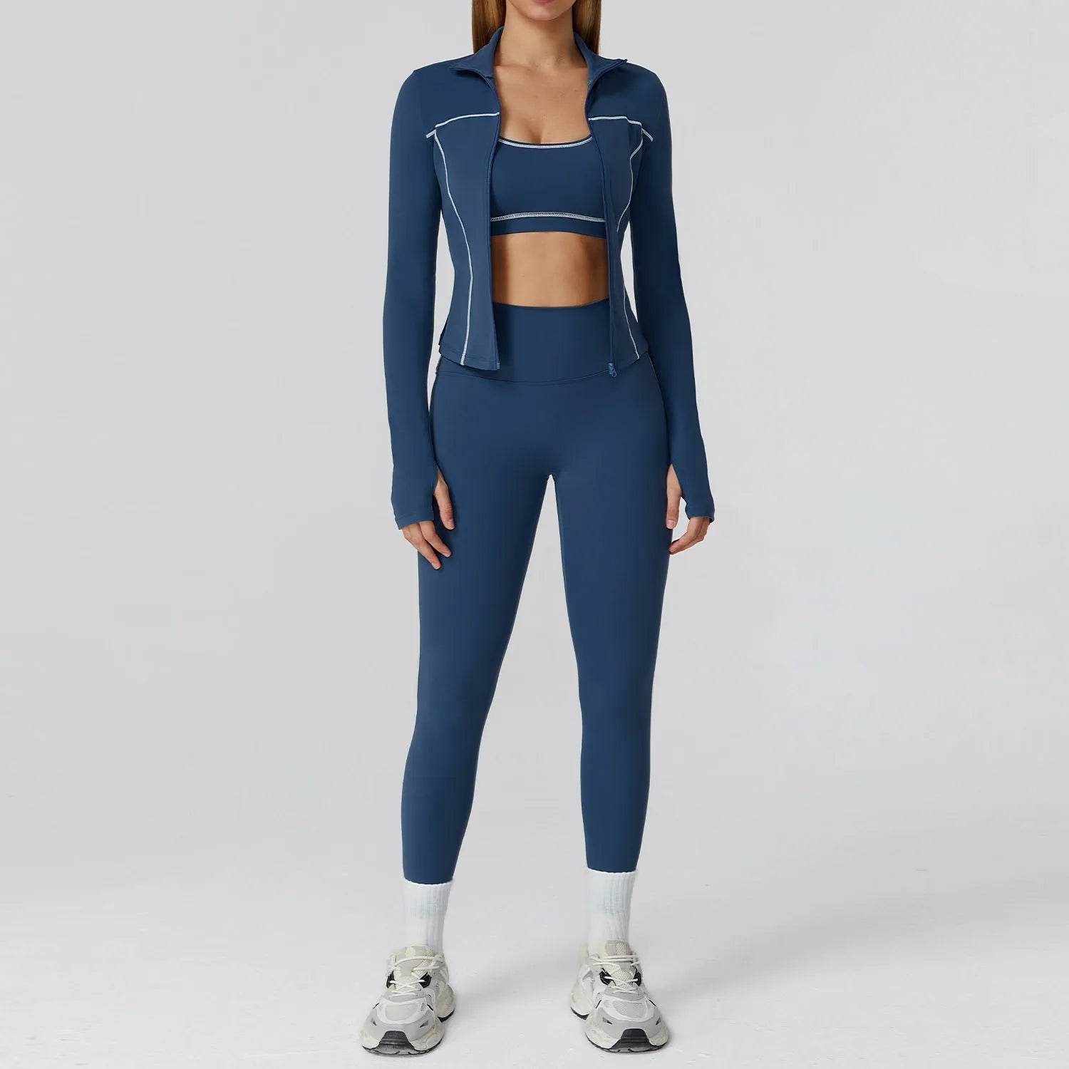 2/3-Piece Women's Yoga & Fitness Set – Gym Leggings & Long Sleeve Sports Bra