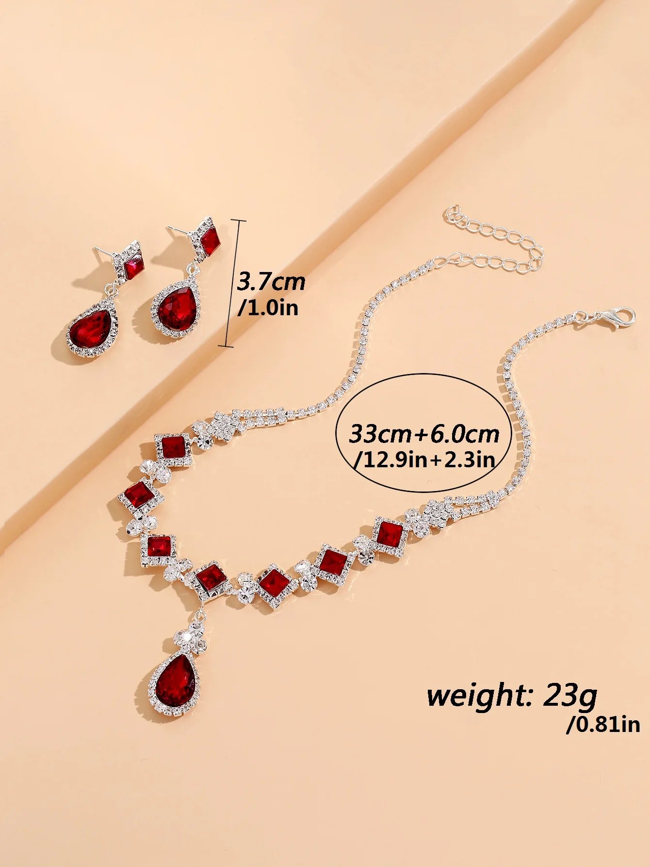 Women’s Geometric Teardrop Necklace & Earrings Set – 3-Piece Claw Chain Design (8056)