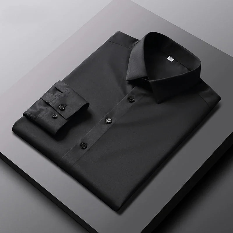 Men's Solid Color Long Sleeve Casual Shirt – Wrinkle-Resistant, Non-Iron