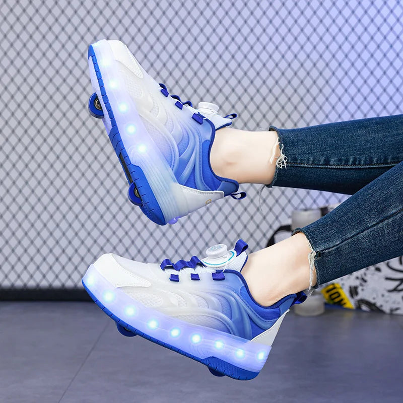 Two Wheels LED Light Roller Skate Shoes – Glowing Sneakers for Kids