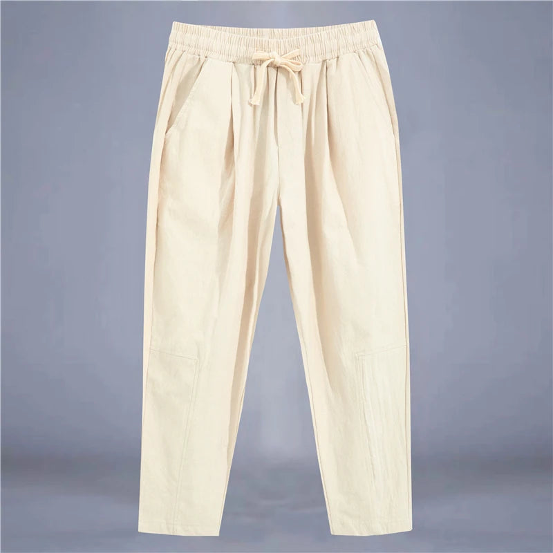 ANIMAL GAME Men's Linen & Cotton Casual Pants – Solid Color, Straight Fit