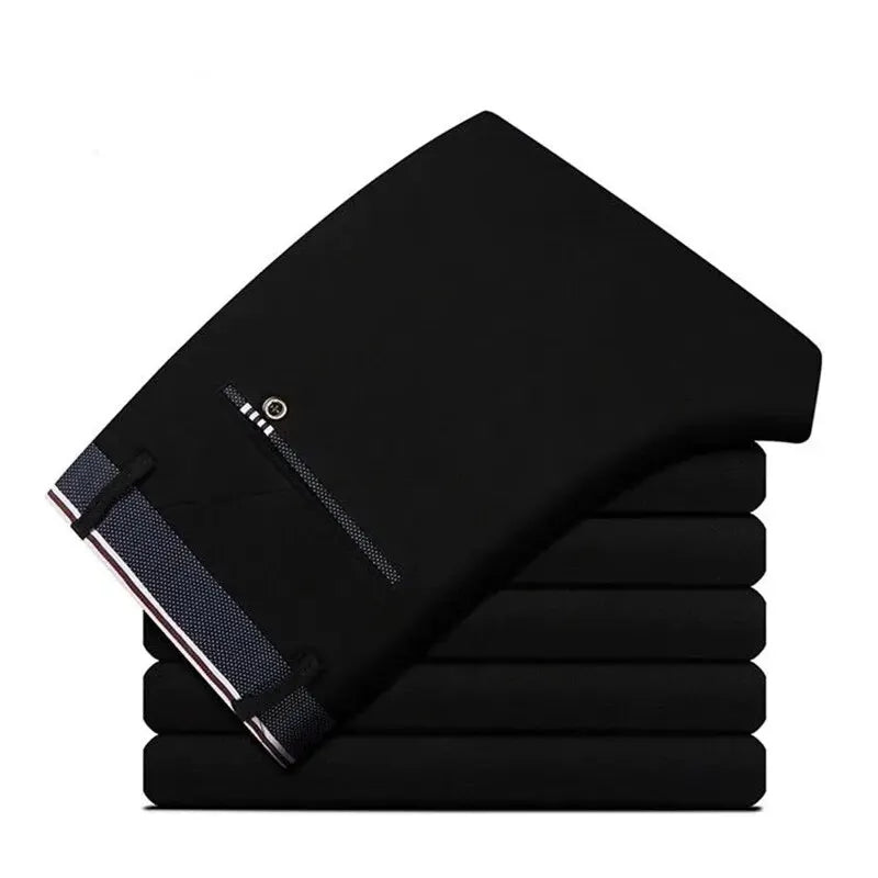 Men's Elastic Straight Dress Pants – Casual & Formal, Solid Colors