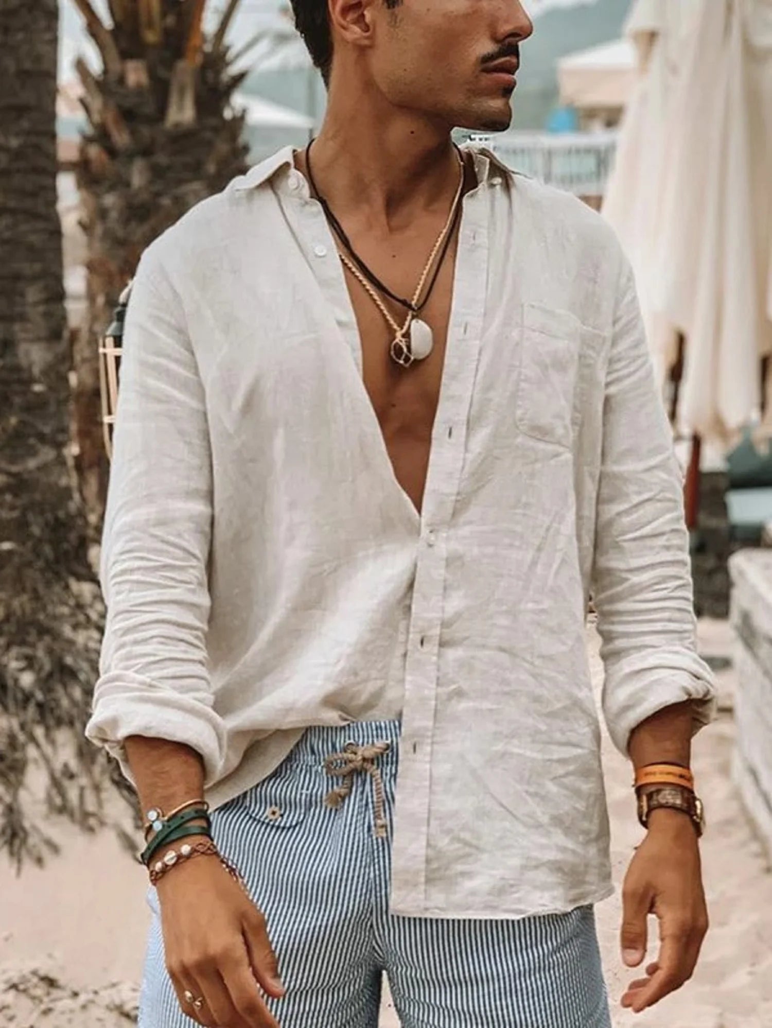 Men’s Slim Long Sleeve Shirt – Solid Color, Casual Lapel, Outdoor Wear