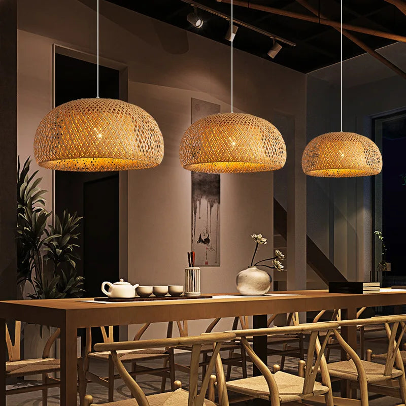 Bamboo Hanging Lamp – 30cm Handwoven LED Pendant Light