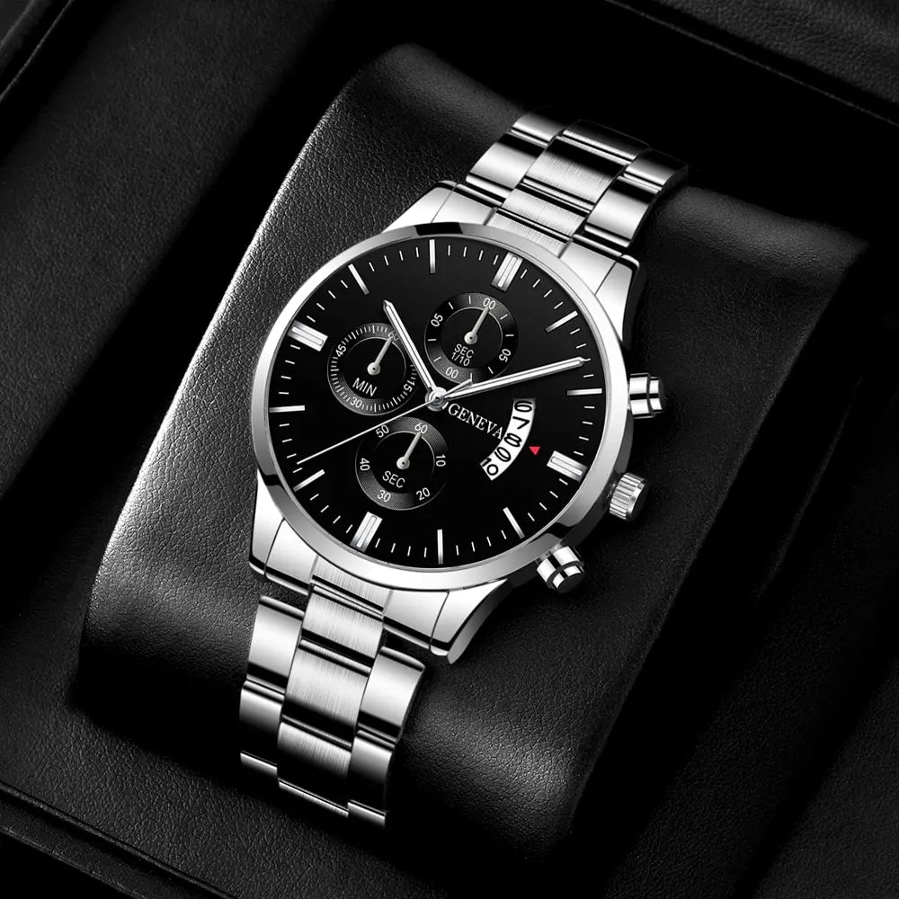 DEYROS Luxury Silver Quartz Men’s Watch – Stainless Steel Business Style