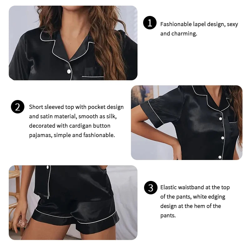 Women's Satin Pajama Set – 2-Piece Summer Sleepwear
